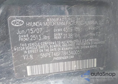 2008 Hyundai Sonata Gls V6 z USA, uszkodzony, nr VIN 5NPET46F78H340051